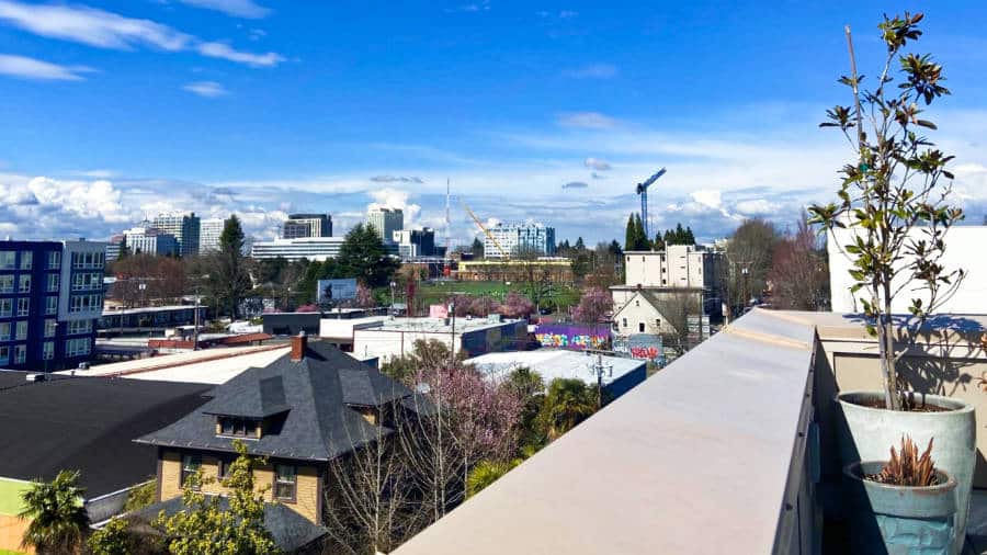 Cityscape view from the accommodation in Eastside on a sunny day