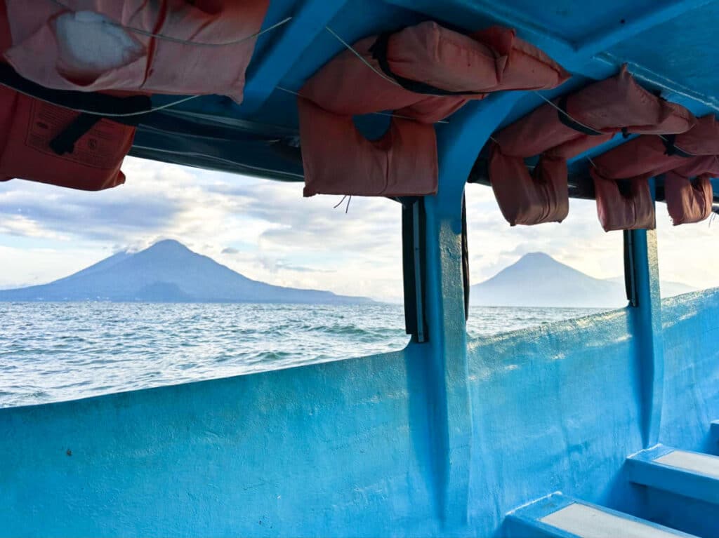 View of the volcanoes from the boat in Guatemala