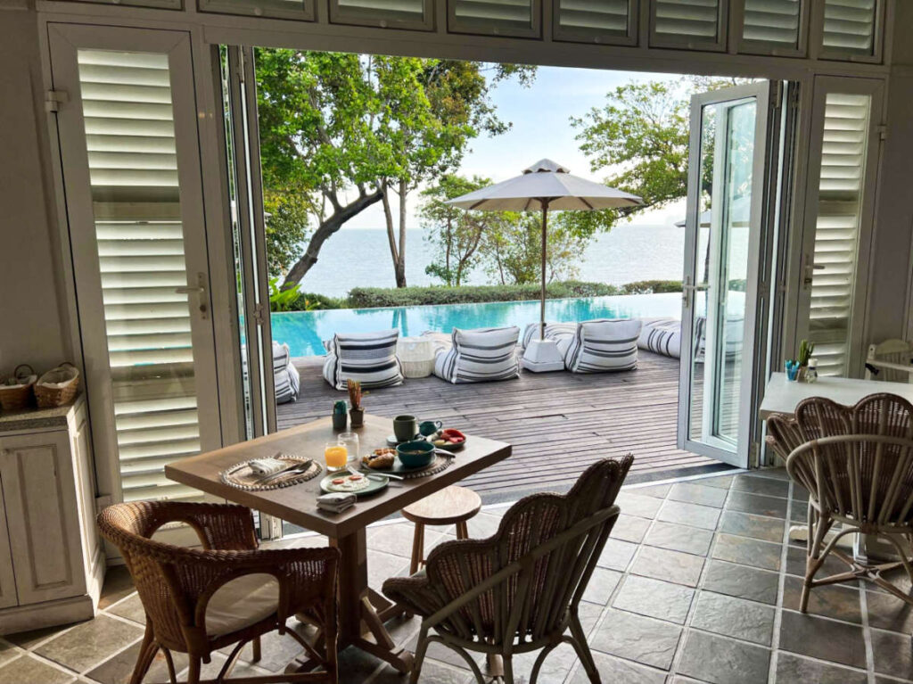 View of the pool area from the room of Cape Kudu Hotel