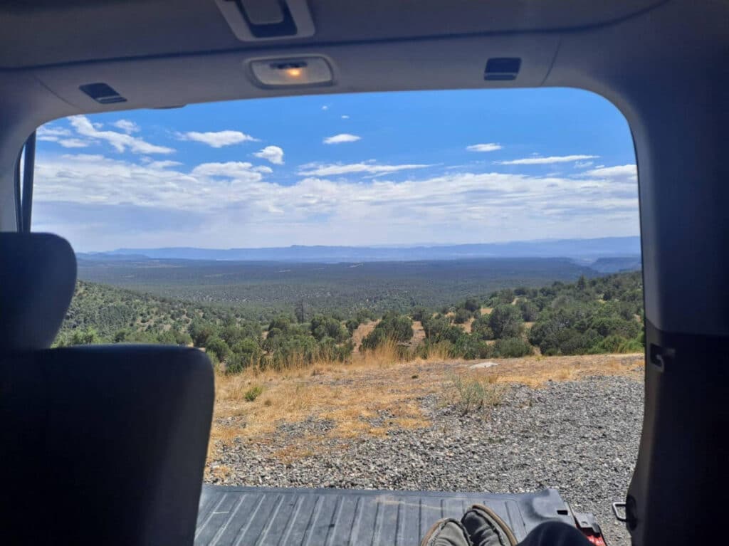 Overlooking view of the landscape of Flagstaff from the van