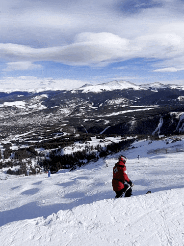 Overlooking view of skiers at the Horseshoe Bowl
