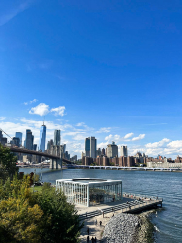 City skyline and bridge view from Brooklyn Bridge Park