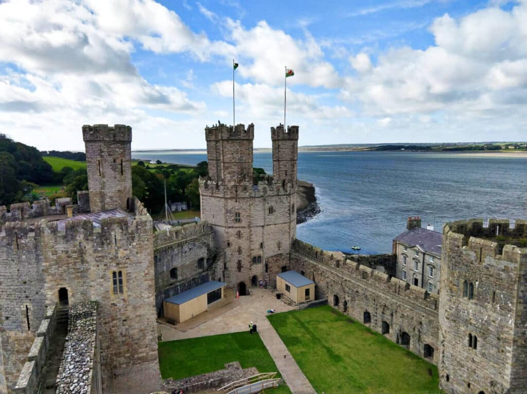 Overlooking view of the courtyard from the top of Caernarfon Castle
