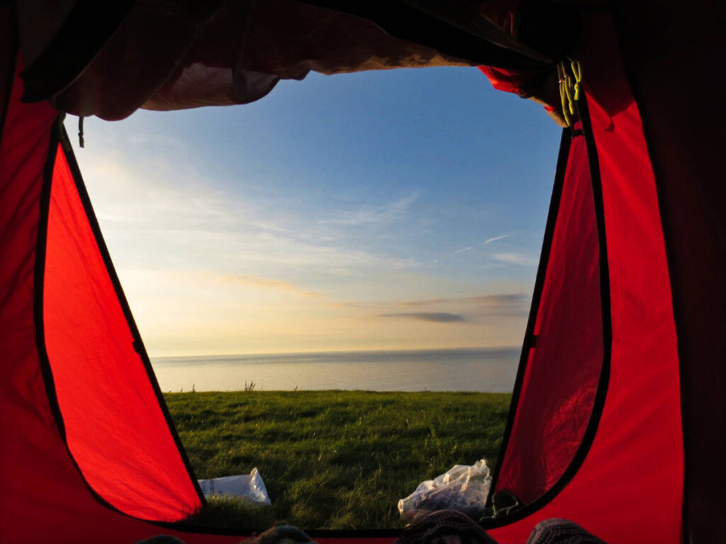 Scenic view from the opened camping tent