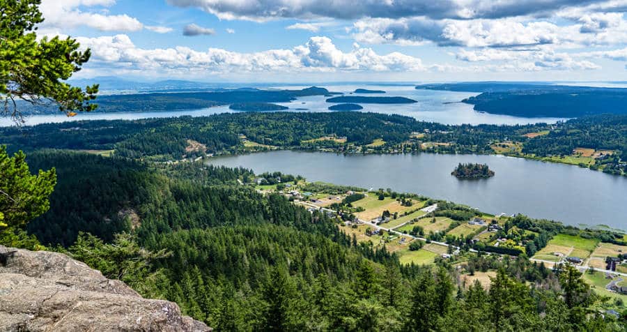 Overlooking scenic landscape and lake view from Mt. Erie