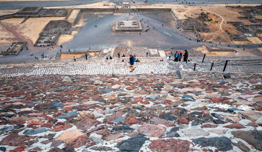 View while climbing down on one of the pyramids in Teotihuacan