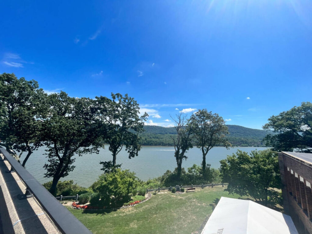 Clear blue sky over the Hudson River, a view from The Thayer Hotel