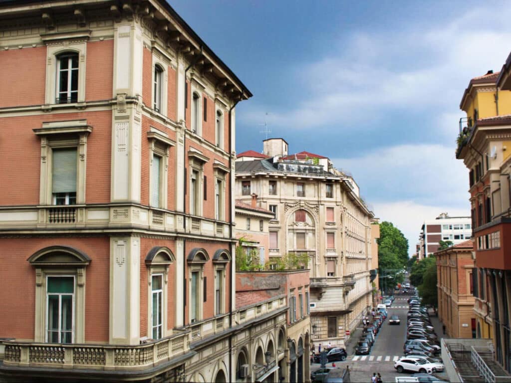 View of the great architecture of Bologna on a gloomy day