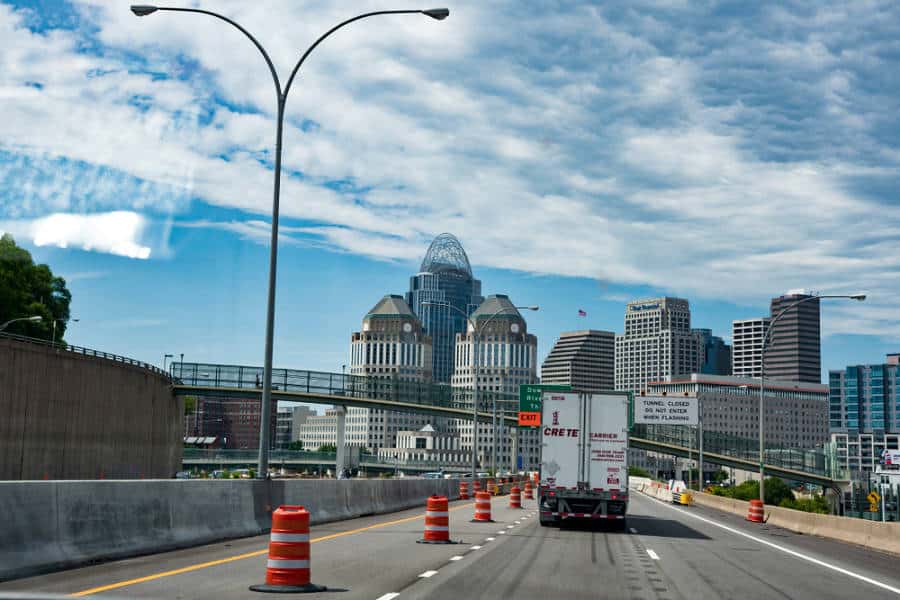 View of downtown Cincinnati and highway from the north