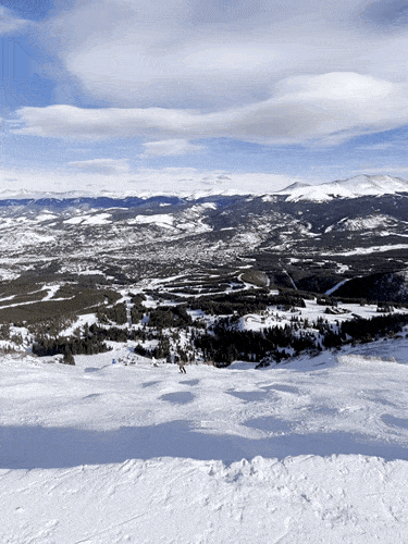 Snow covered overlooking view from Horseshoe Bowl, Breckenridge Ski Resort in winter