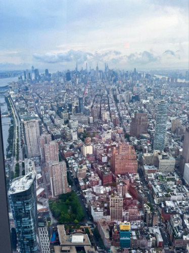 Overlooking view of Manhattan from the top floor of One World Observatory