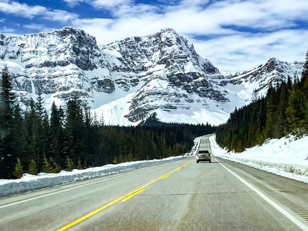 Scenic view of the snow covered mountains seen from the Icefields Parkway