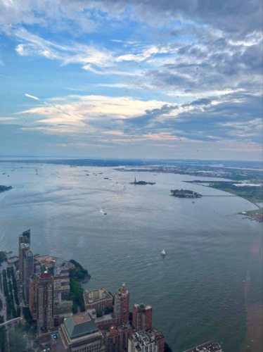 Overlooking view of Manhattan skyline from the One World Observatory