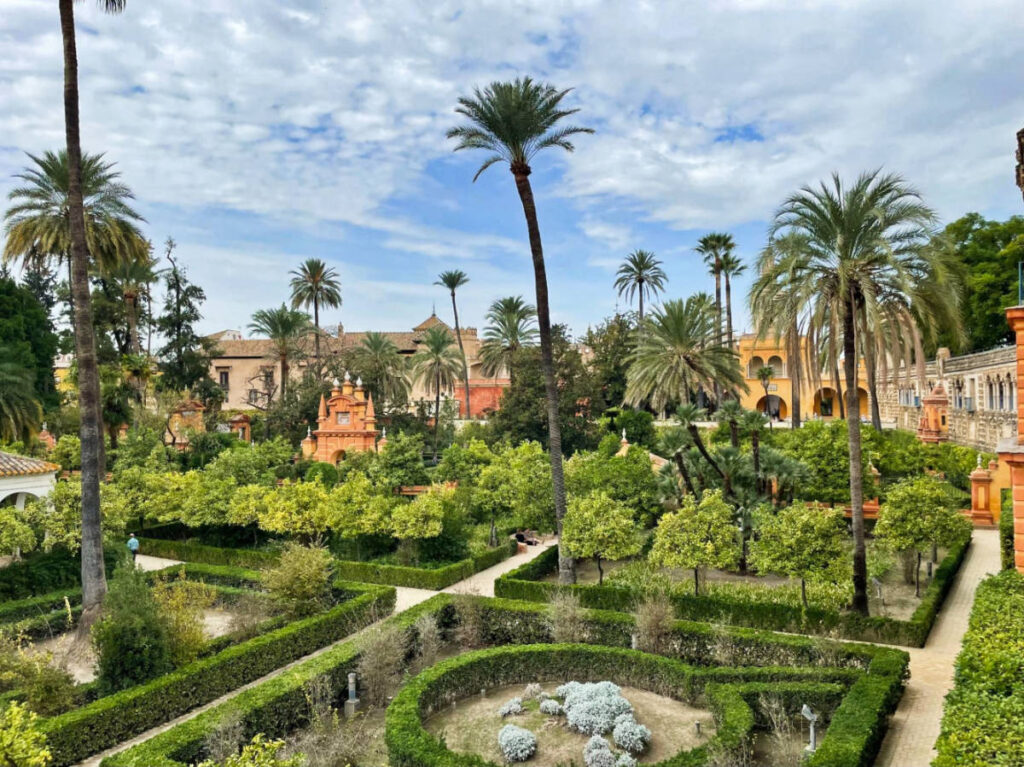 overlooking view of the greenery around The Royal Alcázar of Seville