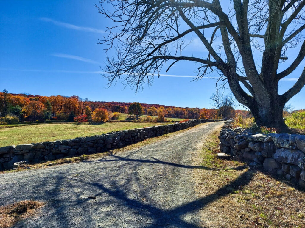 View of the back roads and the fall foliage around the village of Hillburn