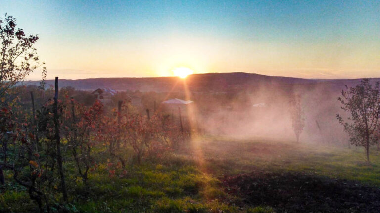 Scenic sunrise view over the village of Khashmi