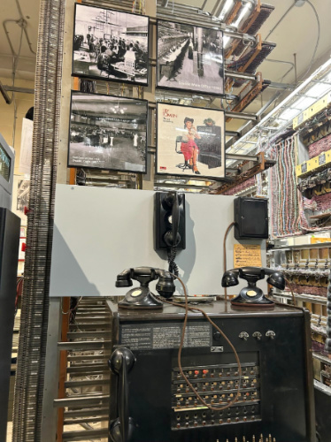 Vintage telephones displayed in the Connections Museums