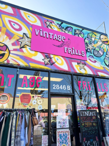 Colorful murals at the entrance of Vintage Frills