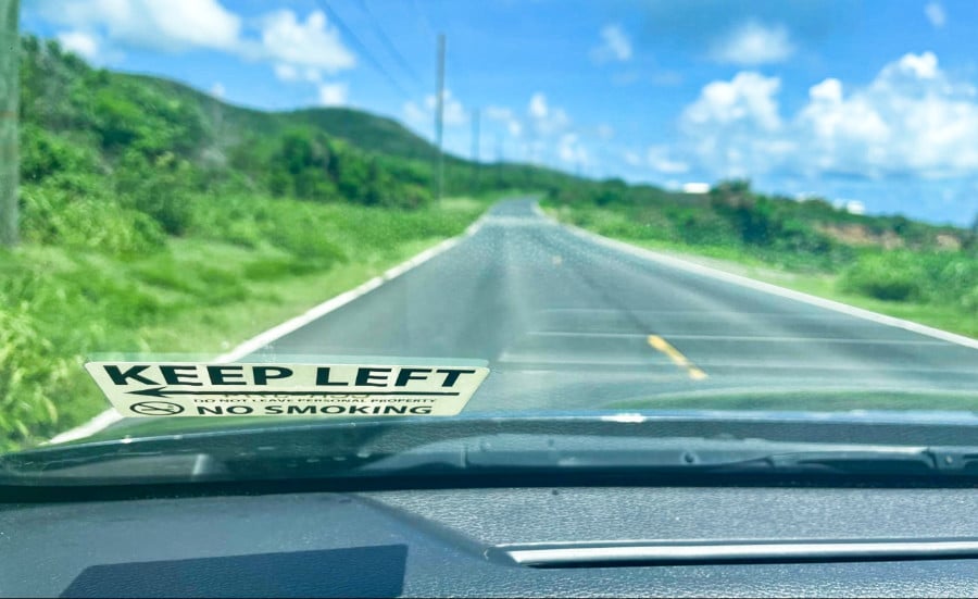 Driver's view of the Virgin Islands landscape and road