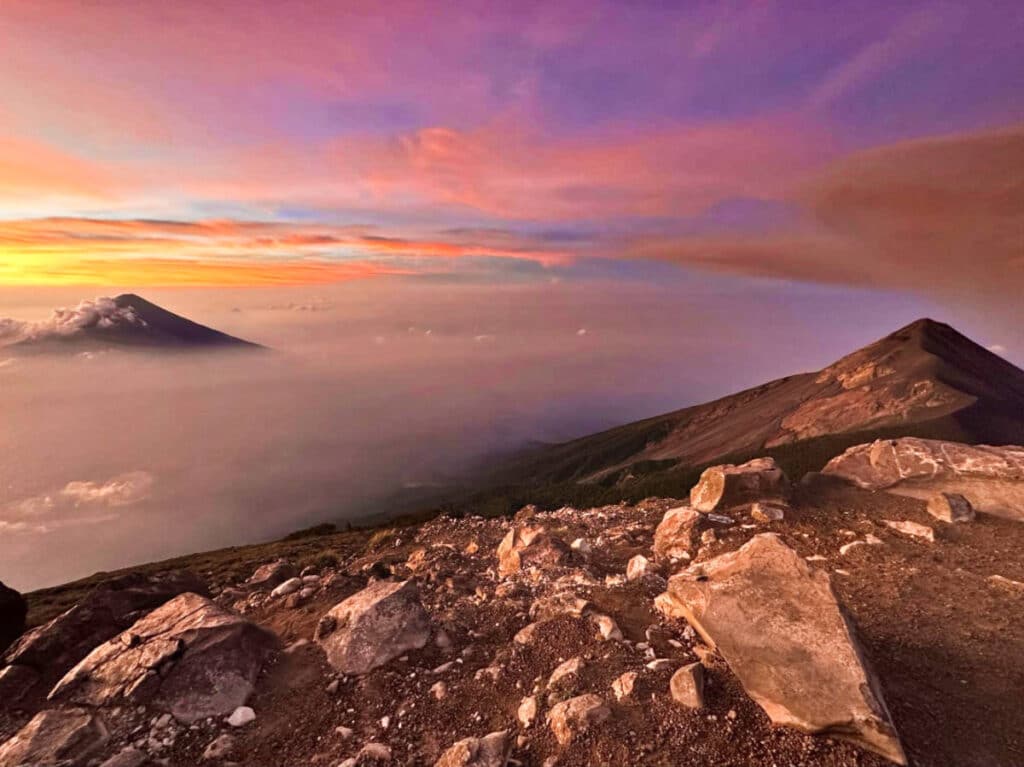 View of the vibrant sunset from the Volcano Acatenango