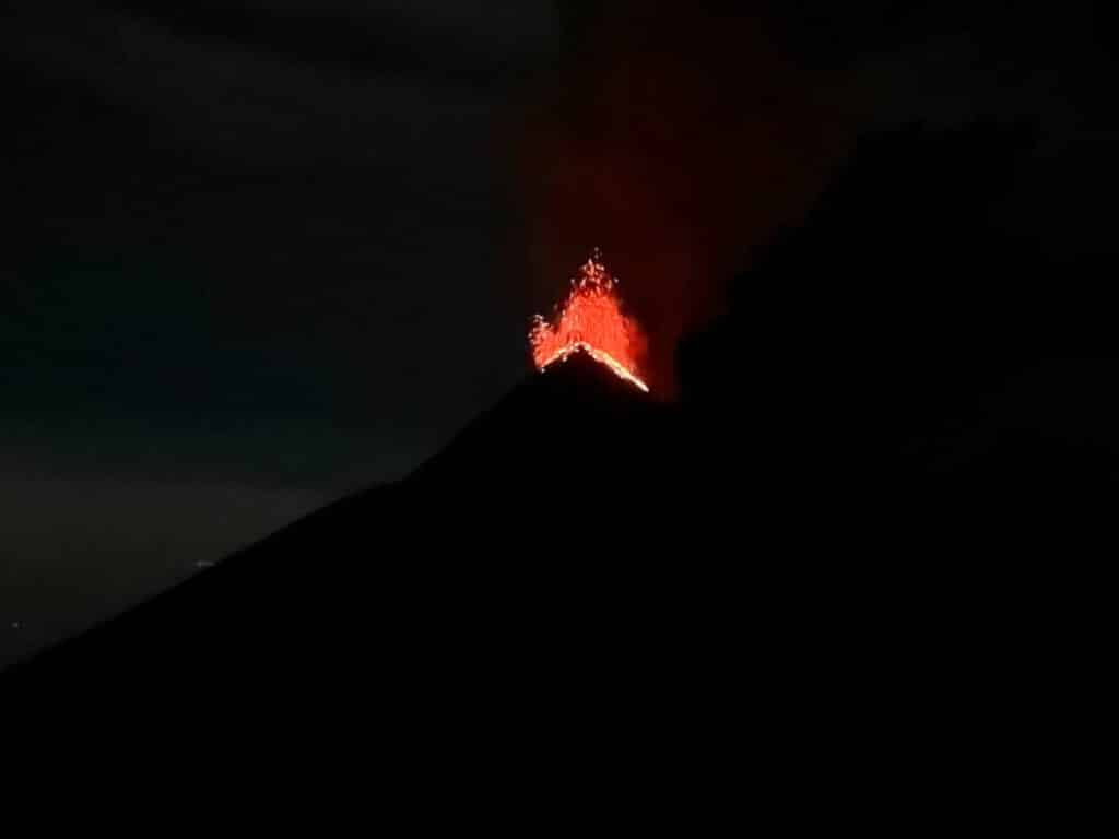 The Volcano Fuego erupting at night