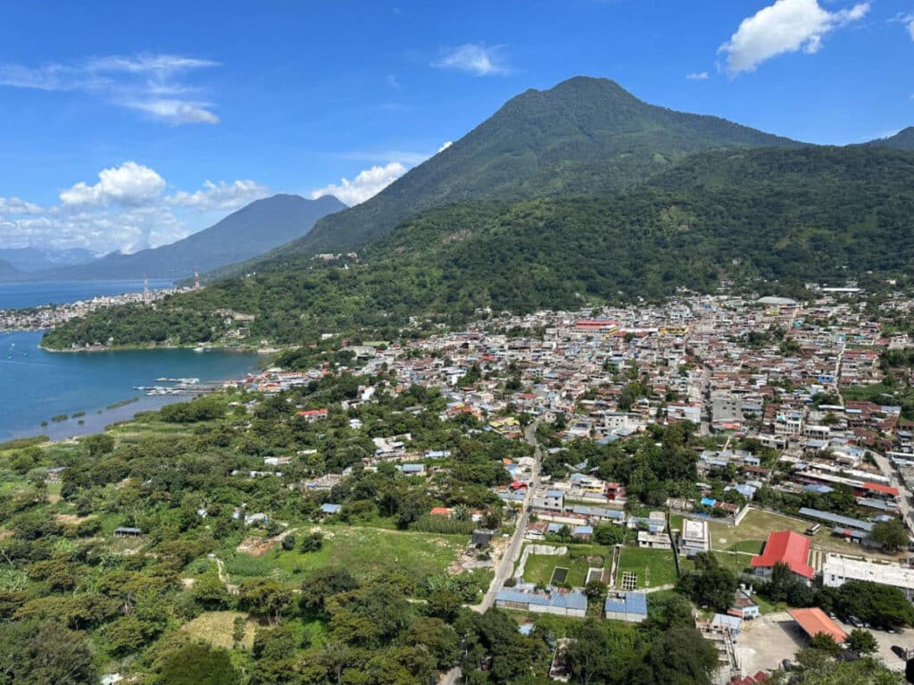 Overlooking view of the San Pedro town with the San Pedro Volcano from afar