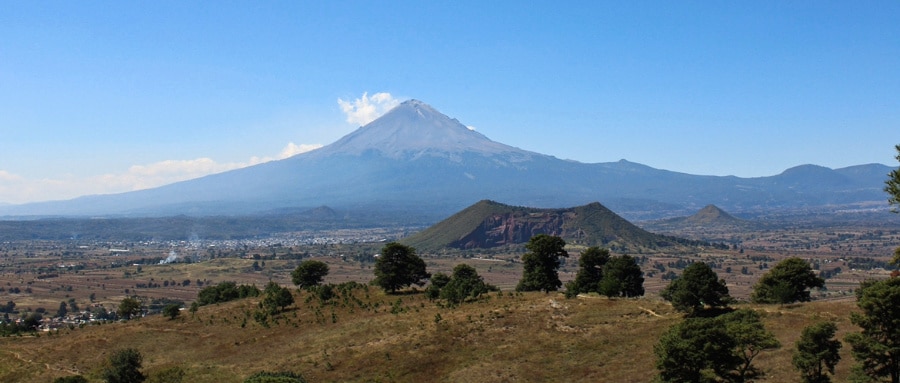 Scenic landscape view of the mountain with a clear blue sky