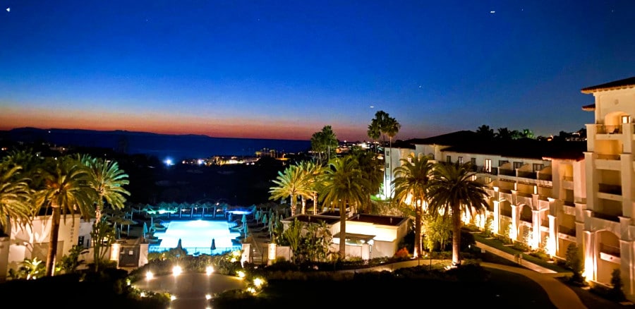 View of the Waldorf Astoria Monarch Beach Resort during the last light
