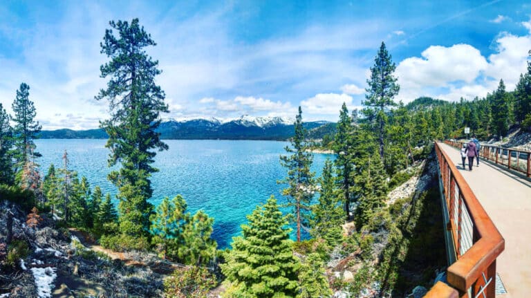 Scenic view of the Lake Tahoe’s East Shore and the walking path in Incline Village