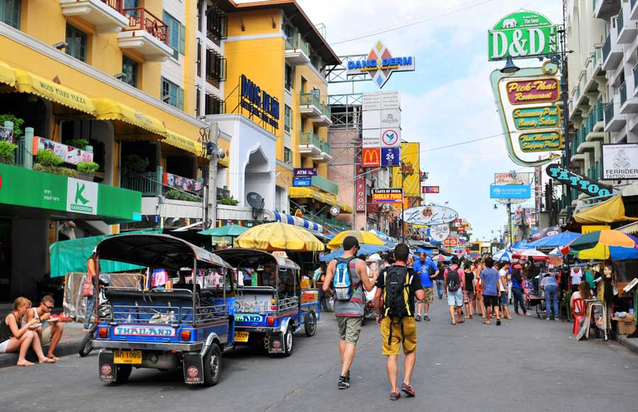 Tourists wandering in an area in Bangkok