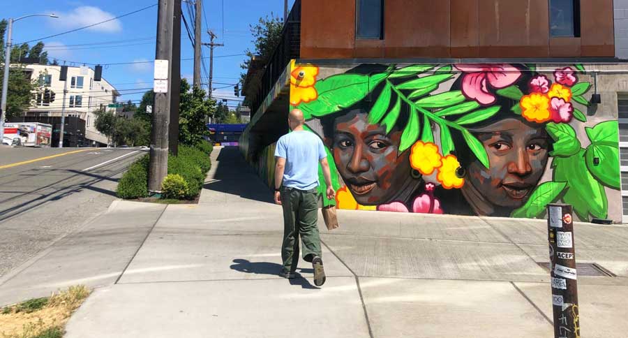 The author's husband Walking around Fremont