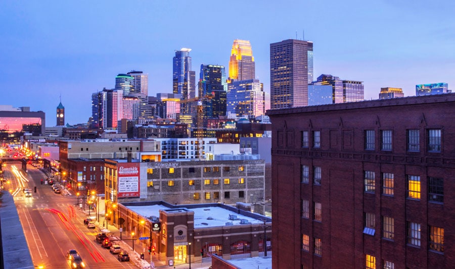 View of the Warehouse District in Minneapolis before night time