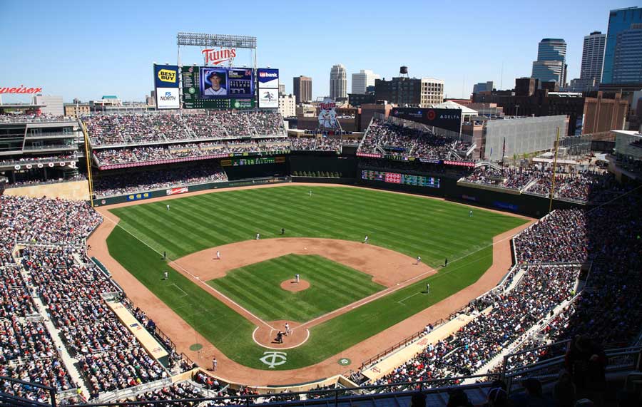 View of people watching baseball game in Minneapolis