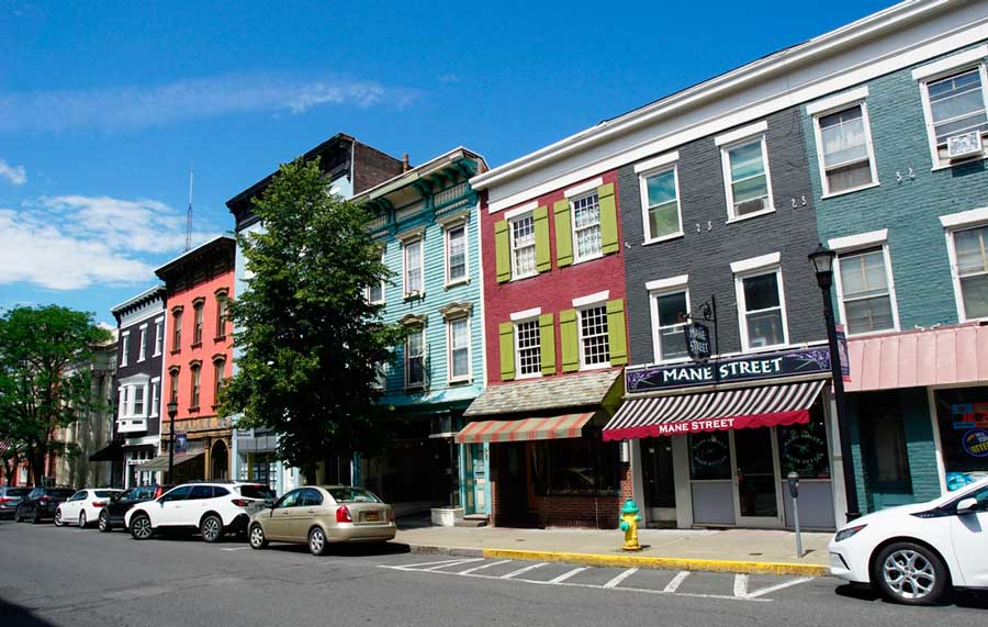 Colorful buildings in the Warren Street