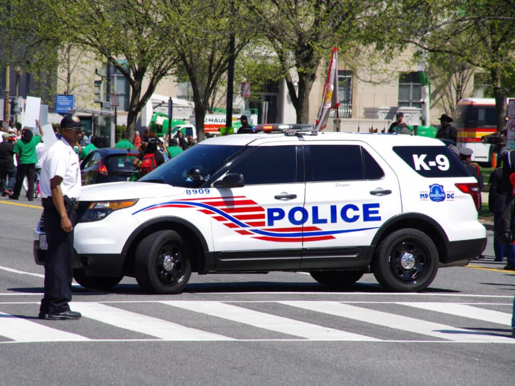 The Washington DC Police car on the road