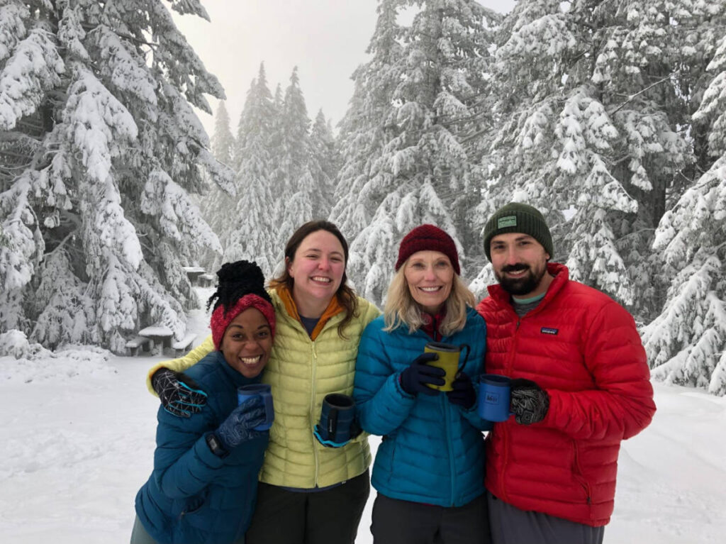 The author, Chelsea Booker with he husband and in-laws during a winter hik