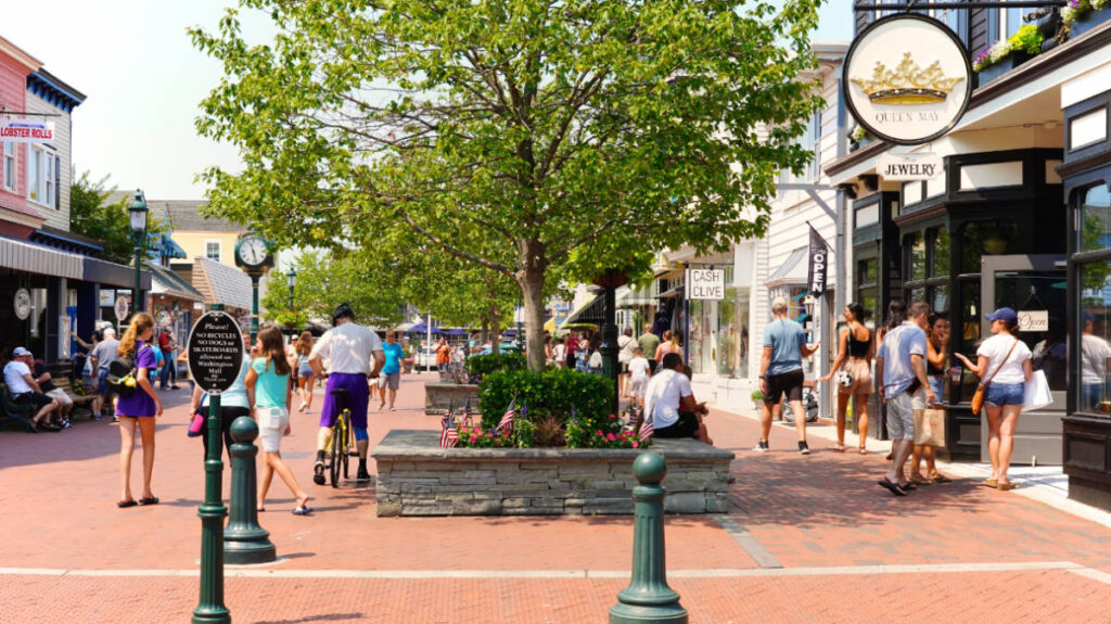 View of people roaming around at Washington Street Mall in Cape May
