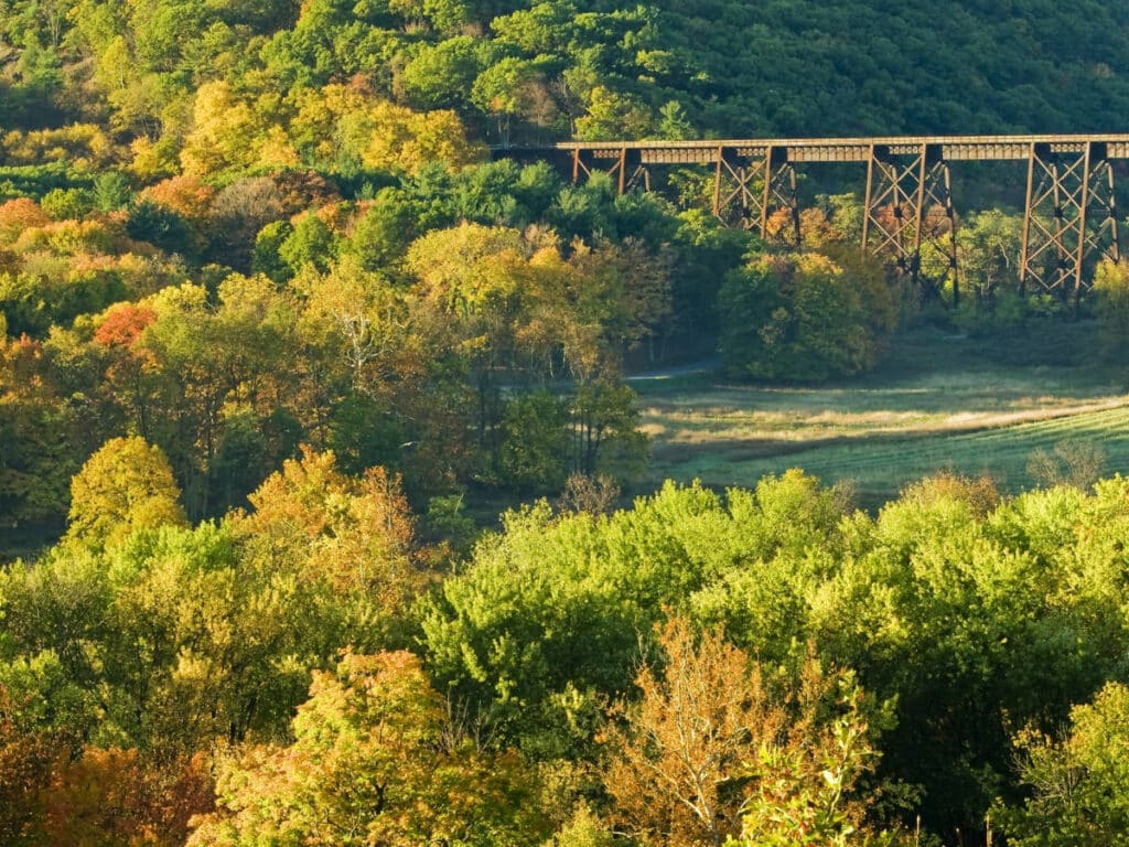 Overlooking view of a railway in Washingtonville during autumn season