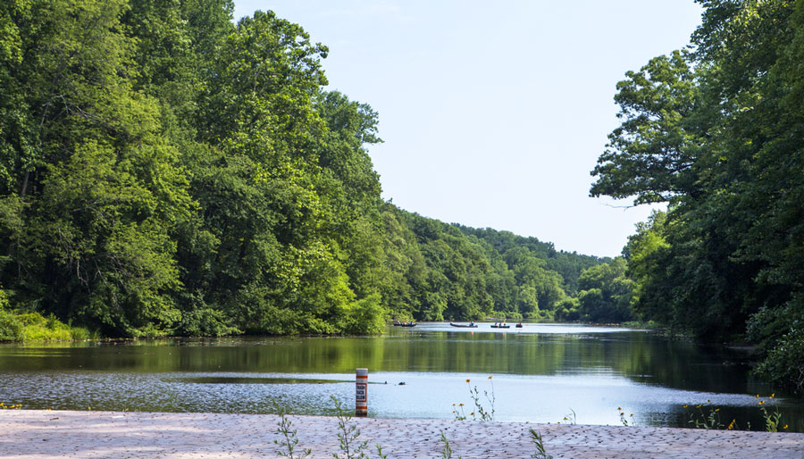 The Lake Surprise surrounded by greenery in Watchung Reservation