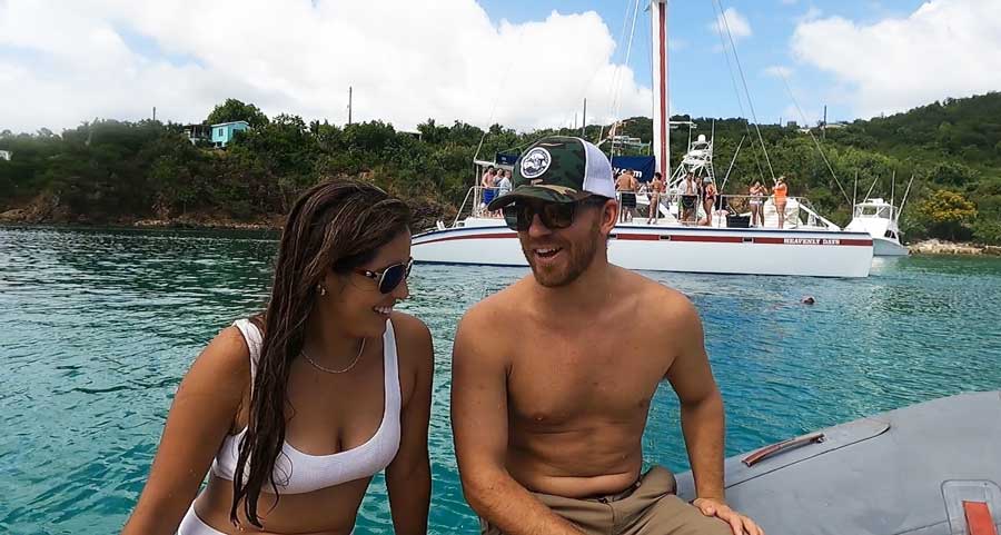 The author with his wife during their boat tour in Water Island
