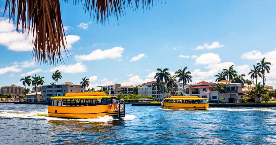 View of a Water Taxi travelling on the water of Fort Lauderdale