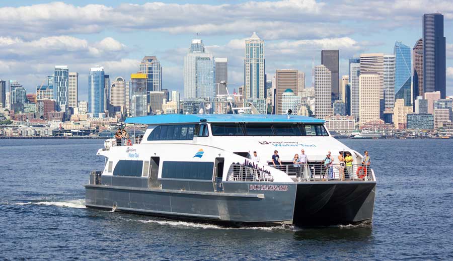 View of people on the Seattle Water Taxi