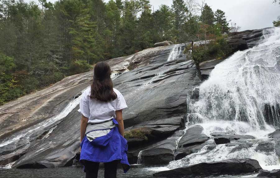 The author admiring a waterfall in Asheville