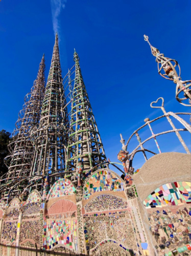 A view of the iconic spires of Watts Towers