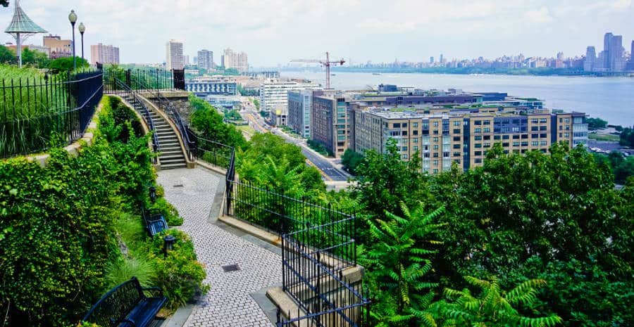View of the Hamilton park overlooking the city and river in Weehawken