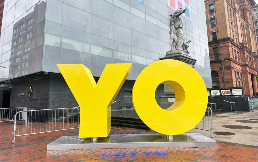 A sculpture outside the Weitzman National Museum of American Jewish History