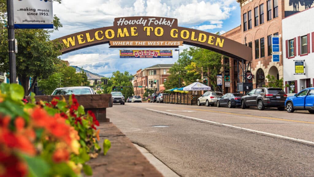View of the welcome sign in Golden, Colorado