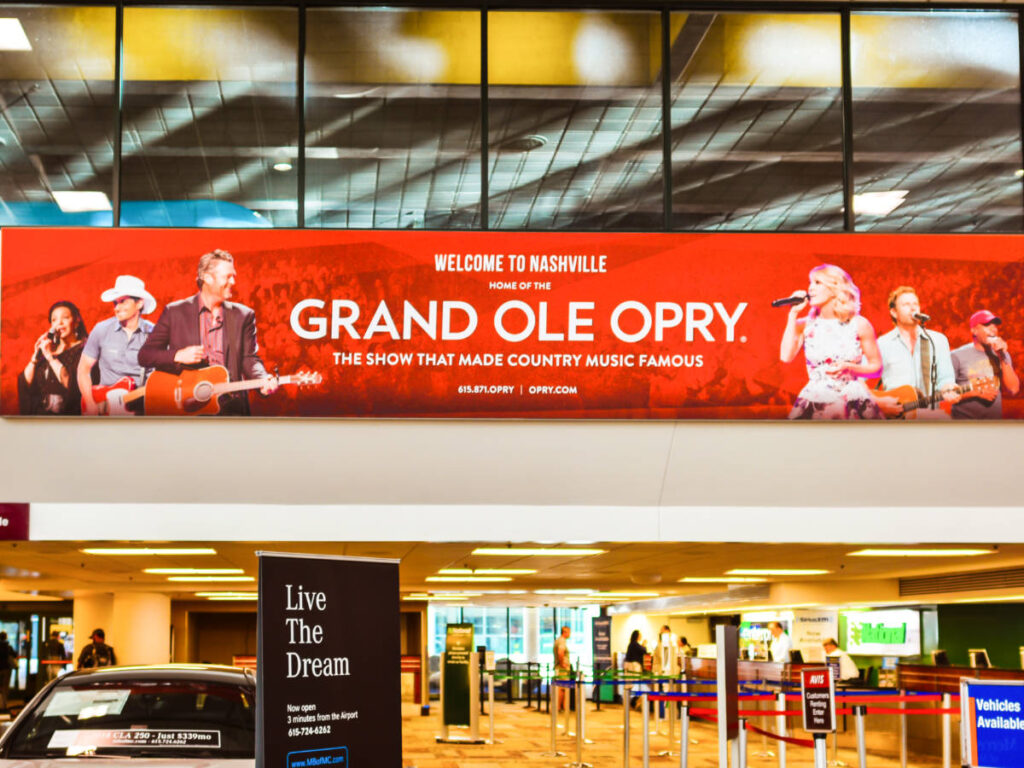 View of the Welcome to Nashville banner in Nashville International Airport