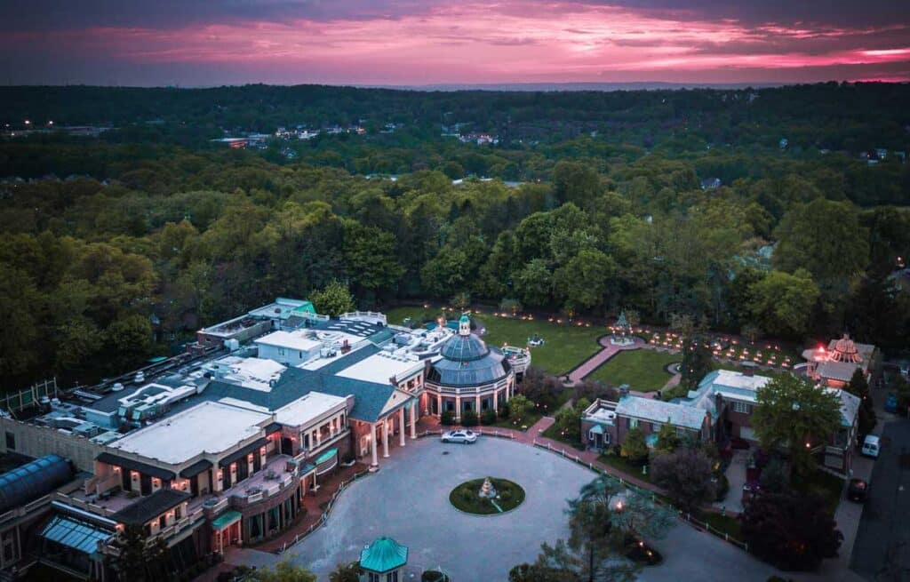 Aerial view of West Orange during sunset