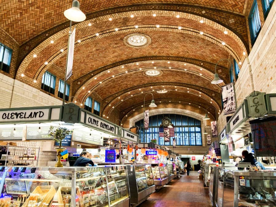 View inside the West Side Market with different stalls around